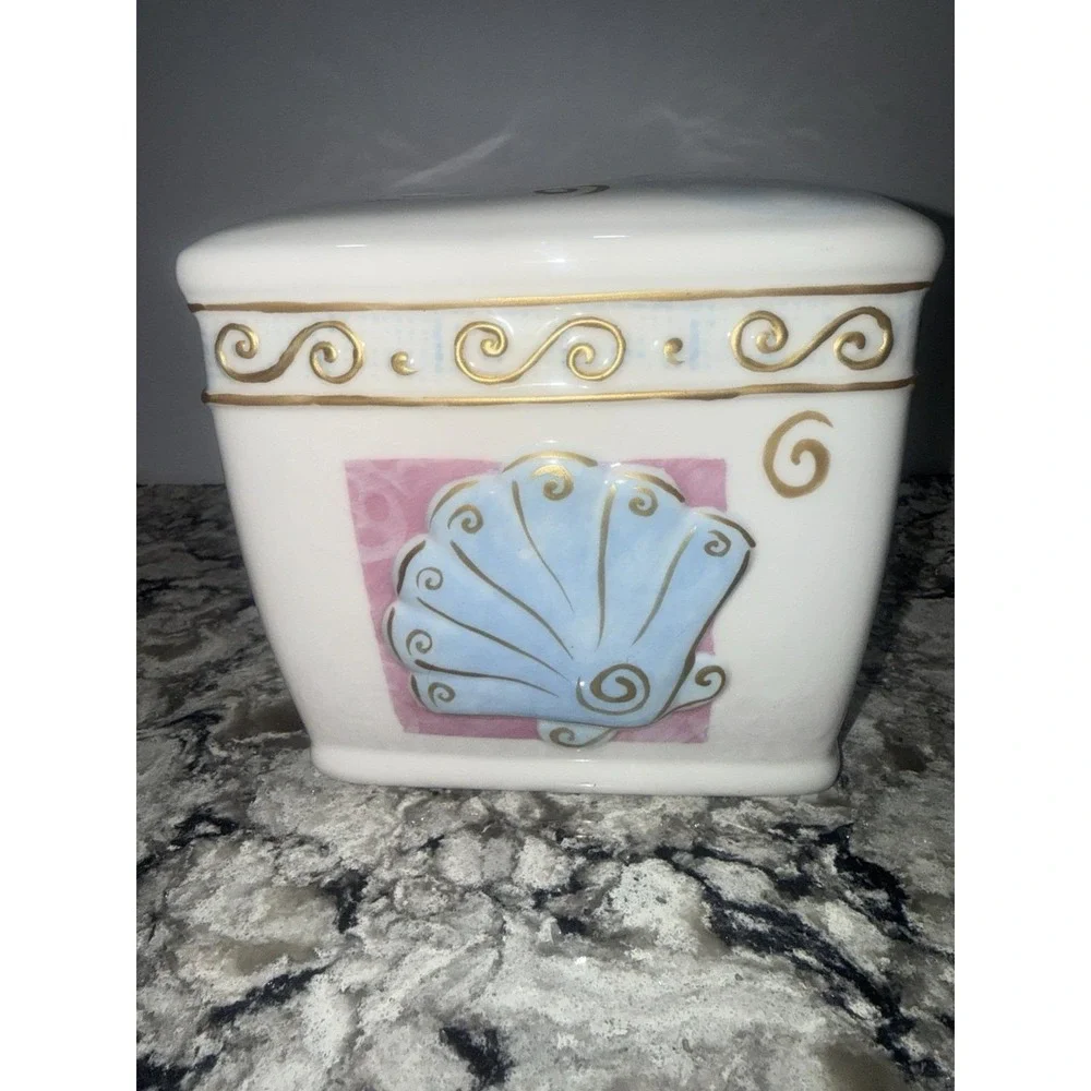 Ceramic Beach Seashell Starfish Tissue Box Cover Rectangular Coastal Ocean